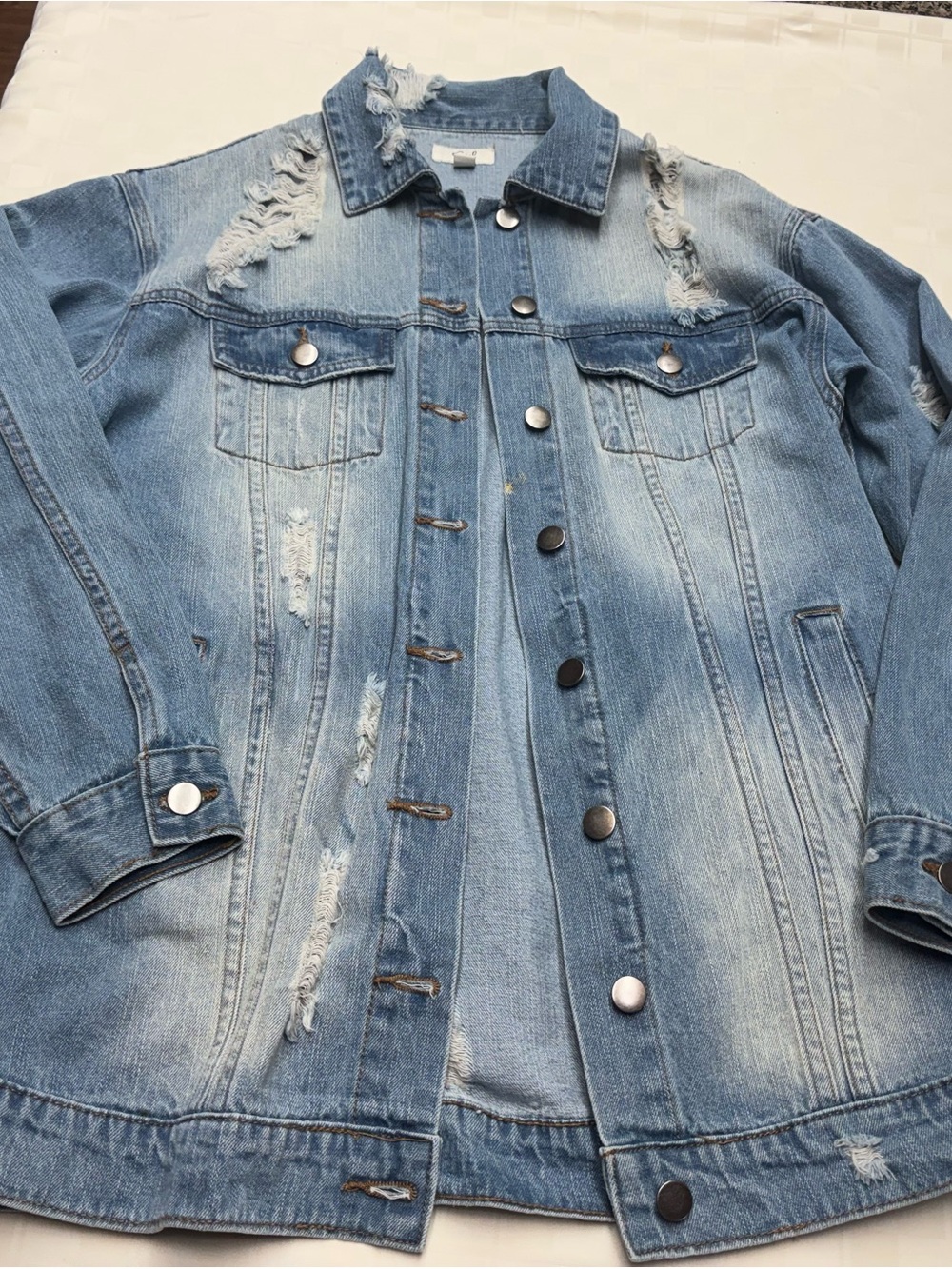 easel Light Blue Distressed Denim Jacket